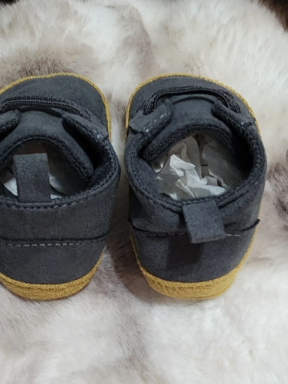 Gerber Gray and Mustard Soft-Soled Shoes 3-6 Months. Never Worn
